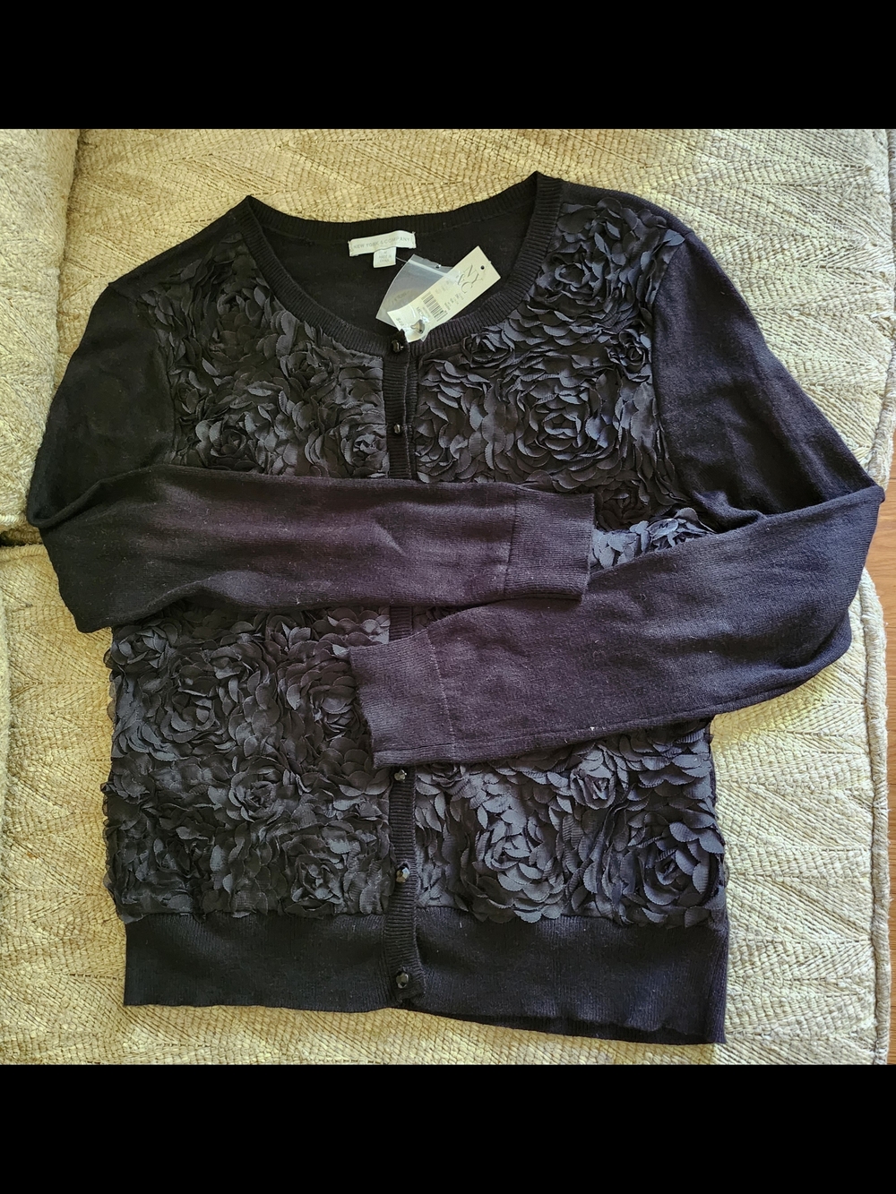 New York & Company Black Floral Applique Cardigan